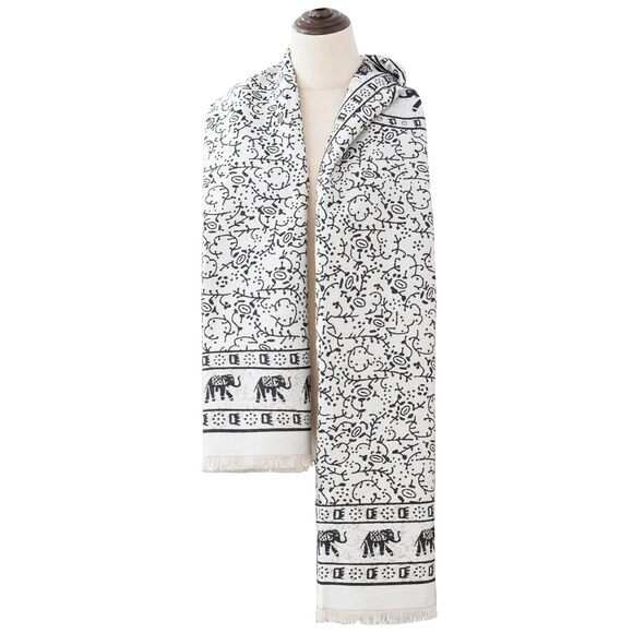 Women’s Soft Cashmere-feel Reversible Scarf – Black And White Elephant 8931